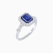 Art Deco Inspired Emerald - Cut Halo Mounting Ring - Shahin Jewelry